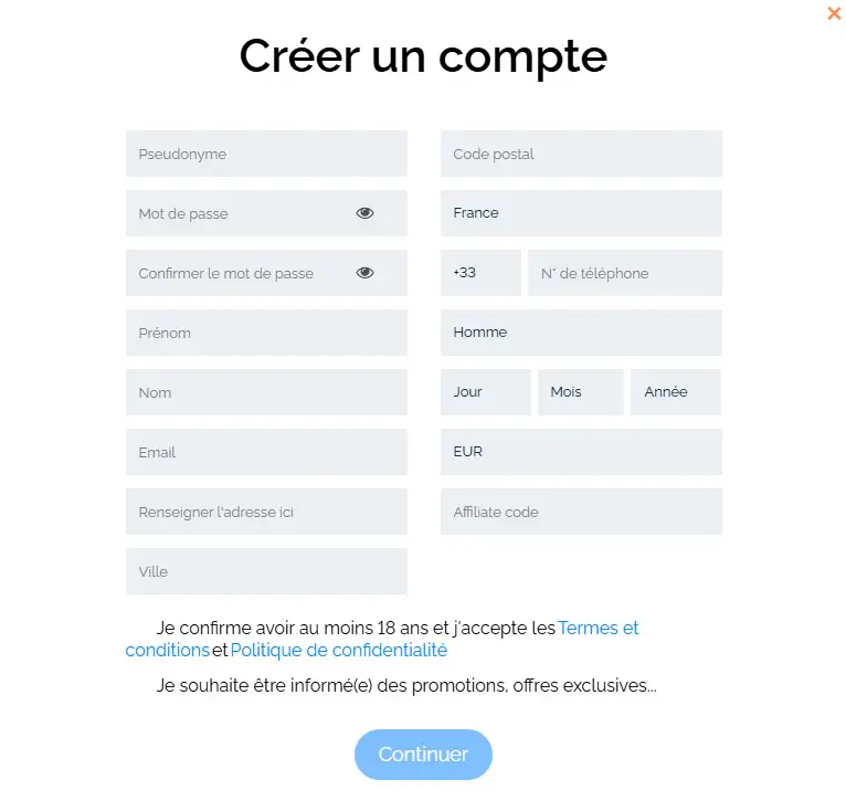 Registration process BETITALL CASINO